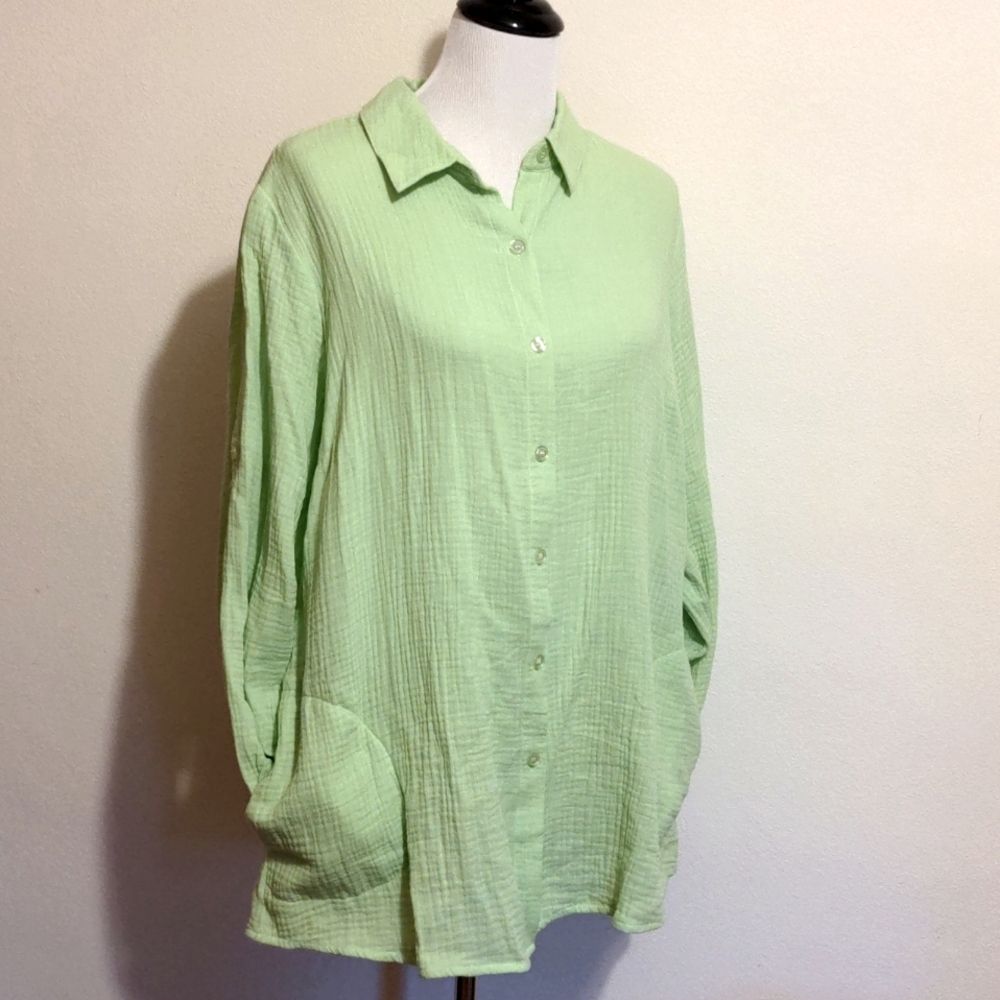 3 For 9$ Joan Rivers Oversized Textured Button Down Green Shirt Large